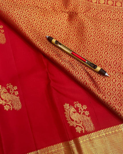 Red Kanchipuram Pure Silk Fancy Butta Saree | Silk Mark Certified - Rosepetals Luxe