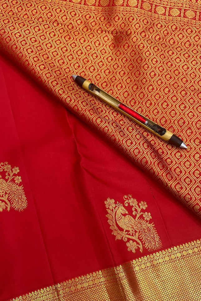 Red Kanchipuram Pure Silk Fancy Butta Saree | Silk Mark Certified - Rosepetals Luxe