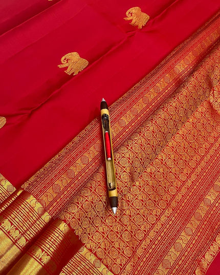 Red Kanchipuram Pure Silk Fancy Butta Saree | Silk Mark Certified - Rosepetals Luxe