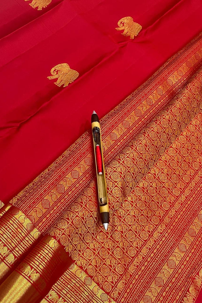 Red Kanchipuram Pure Silk Fancy Butta Saree | Silk Mark Certified - Rosepetals Luxe