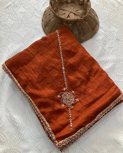 Party Wear Crush Rangoli Silk Saree with C-Pallu Bead Embroidery & Running Blouse - Rosepetals Luxe