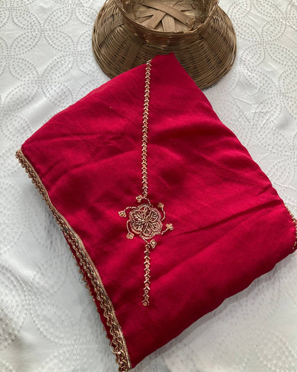 Party Wear Crush Rangoli Silk Saree with C-Pallu Bead Embroidery & Running Blouse - Rosepetals Luxe