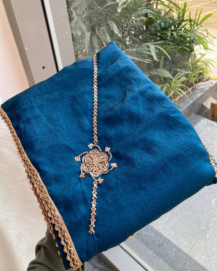 Party Wear Crush Rangoli Silk Saree with C-Pallu Bead Embroidery & Running Blouse - Rosepetals Luxe