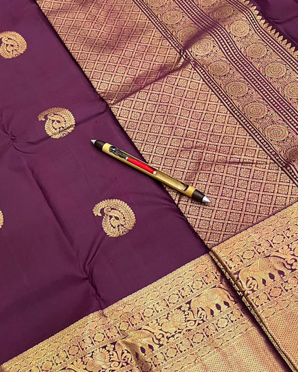 Wine Kanchipuram handloom silk butta saree with Silk Mark certification