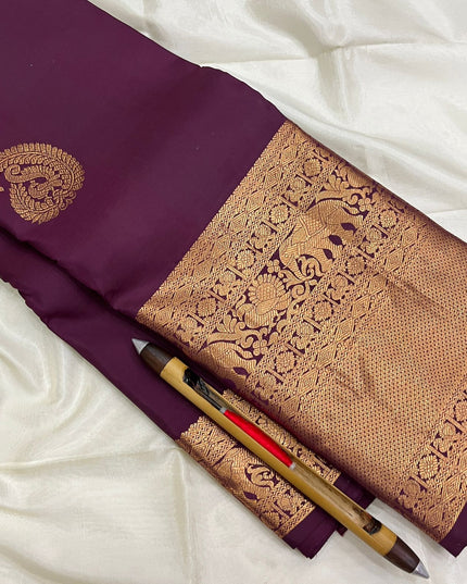 Wine Kanchipuram handloom silk butta saree with Silk Mark certification
