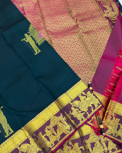 Kanchipuram Handloom Silk Saree | Silk Mark Certified | Traditional Elegance - Rosepetals Luxe
