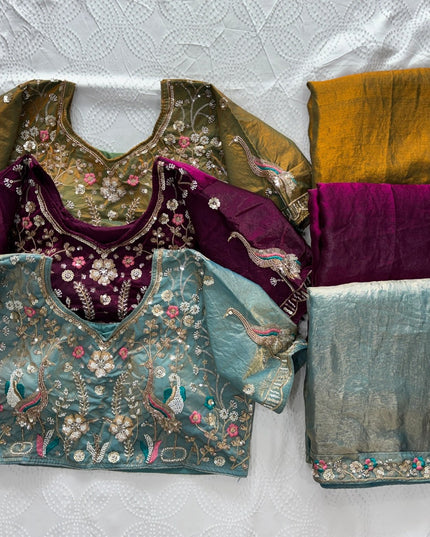 Fendy Satin Silk Saree with Bead, Sequin & Cutdana Embroidered Lace Border | Stitched Blouse - Rosepetals Luxe