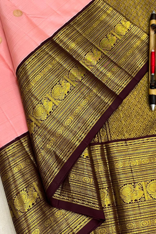 Premium Kanchipuram Pure Silk Saree | Designer Butta Weaving | Silk Mark Tag - Rosepetals Luxe