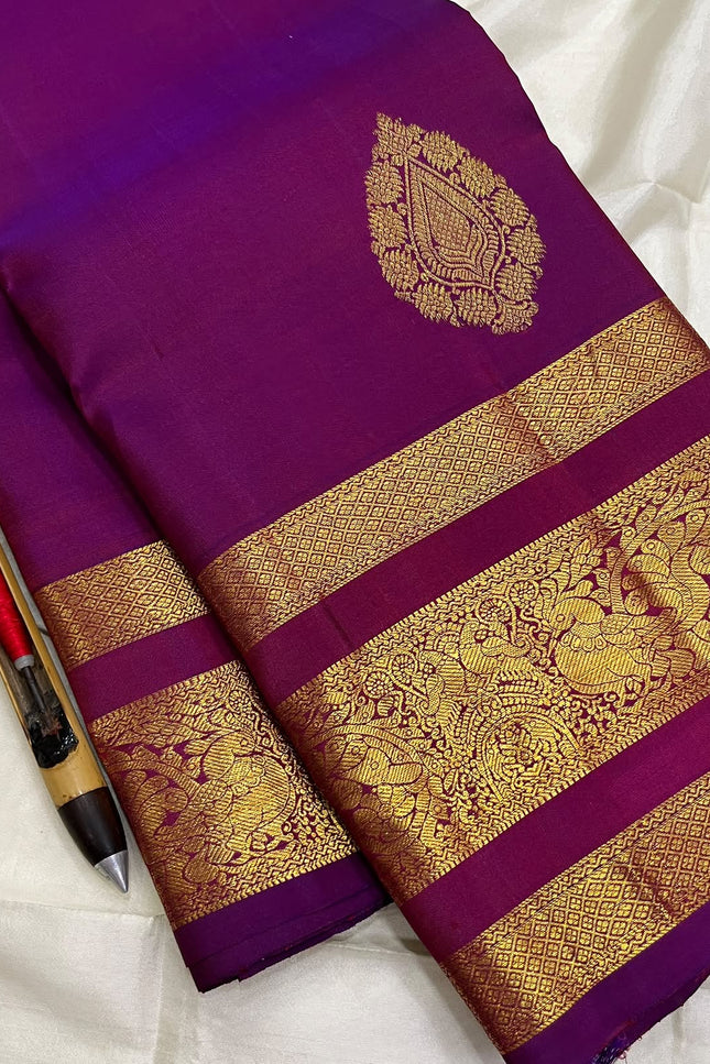 Kanchipuram Handloom Pure Silk Saree | Fancy Butta Design & Silk Mark Tag - Rosepetals Luxe