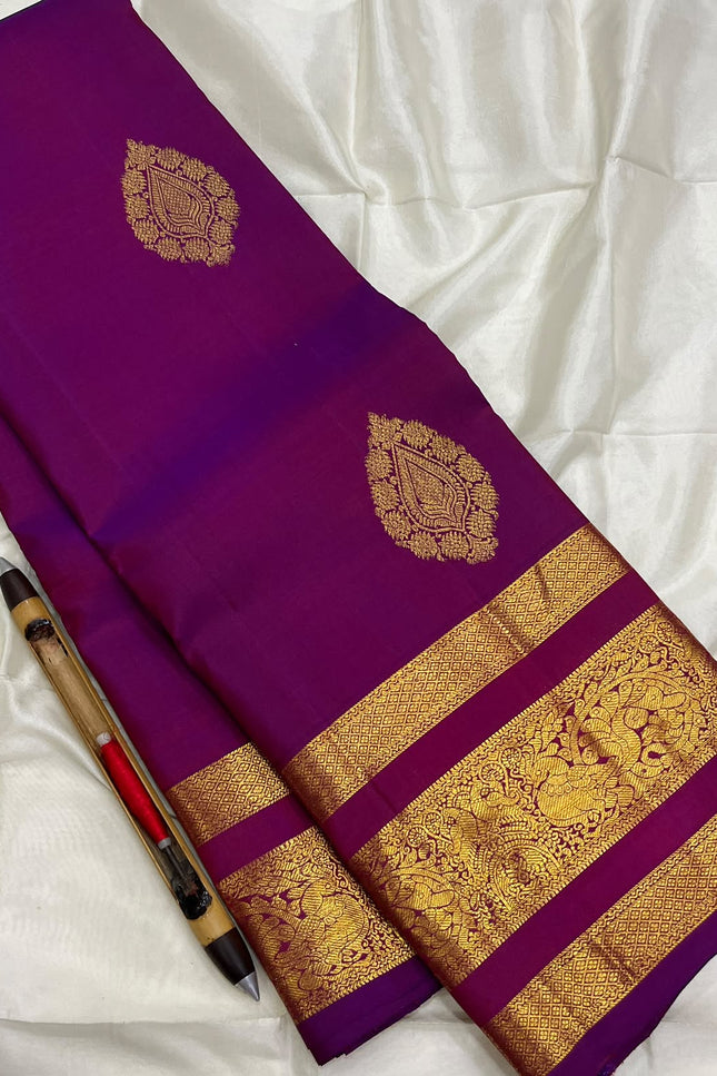 Kanchipuram Handloom Pure Silk Saree | Fancy Butta Design & Silk Mark Tag - Rosepetals Luxe