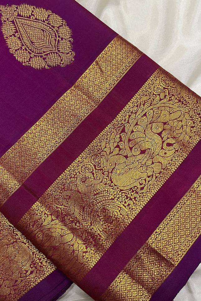 Kanchipuram Handloom Pure Silk Saree | Fancy Butta Design & Silk Mark Tag - Rosepetals Luxe