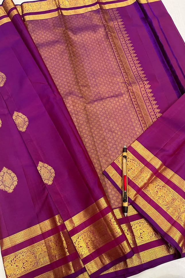 Kanchipuram Handloom Pure Silk Saree | Fancy Butta Design & Silk Mark Tag - Rosepetals Luxe