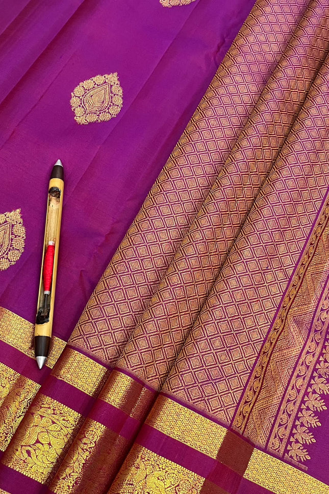 Kanchipuram Handloom Pure Silk Saree | Fancy Butta Design & Silk Mark Tag - Rosepetals Luxe