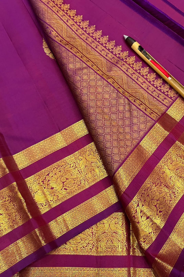 Kanchipuram Handloom Pure Silk Saree | Fancy Butta Design & Silk Mark Tag - Rosepetals Luxe