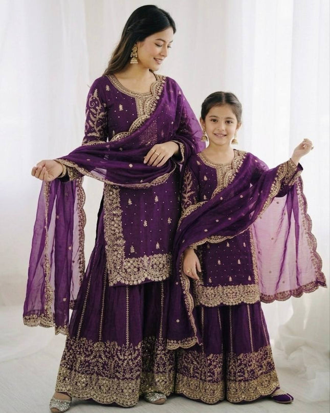 Mom & Daughter Matching Fendy Silk Suit Set