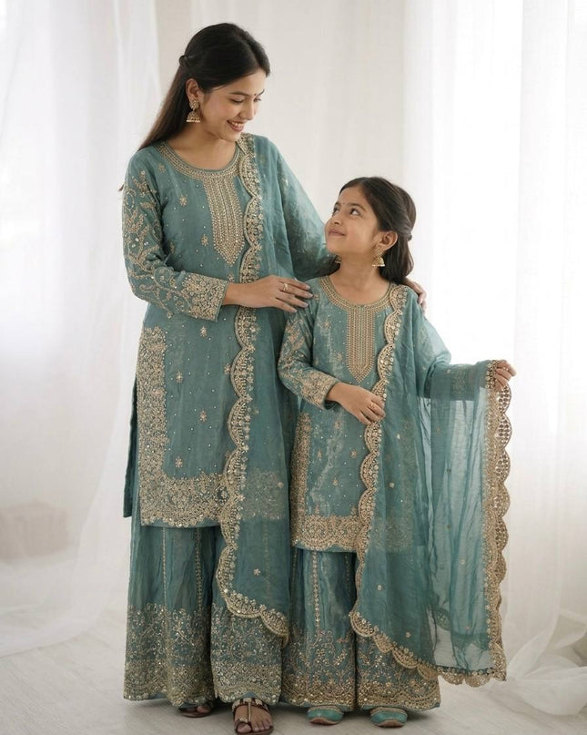 Mom & Daughter Matching Fendy Silk Suit Set