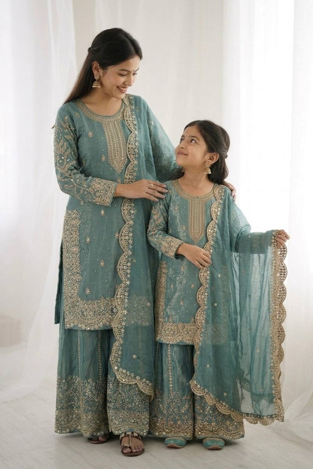 Mom & Daughter Matching Fendy Silk Suit Set