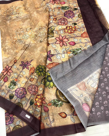 Wine Pastel Floral Pure Cotton Saree with Blouse Piece | Rosepetals Luxe