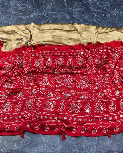Gold Gajji Silk Saree with Heavy Mirror Work & Handcrafted Tassels