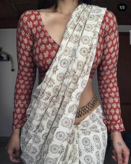 Soft Chanderi Cotton Saree with Digital Print & Blouse Piece