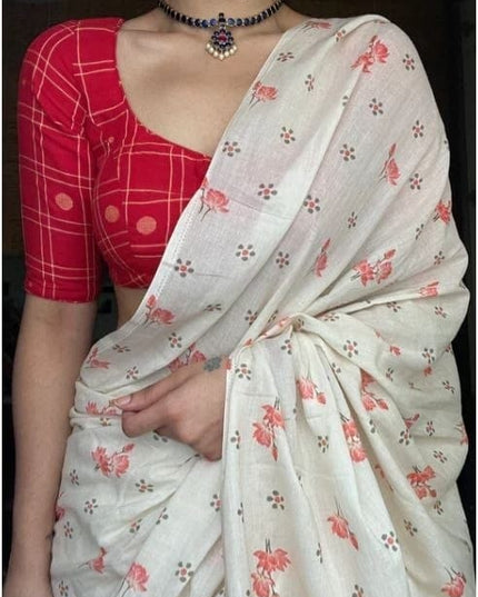 Soft Chanderi Cotton Saree with Digital Print & Blouse Piece