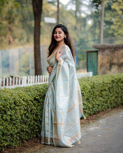 Silky Cotton Saree with Zari Butti All Over & Running Blouse