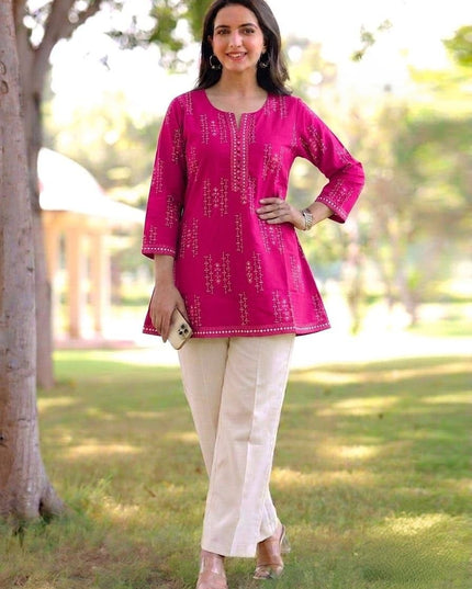 Women's Premium 60x60 Cotton Jaipuri Print Short Kurti | Soft Casual Ethnic Top for Daily Wear Office Wear & Summer