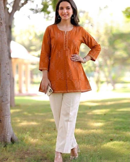 Women's Premium 60x60 Cotton Jaipuri Print Short Kurti | Soft Casual Ethnic Top for Daily Wear Office Wear & Summer