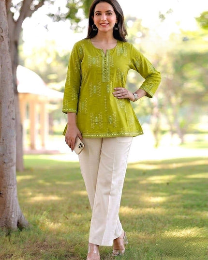 Women's Premium 60x60 Cotton Jaipuri Print Short Kurti | Soft Casual Ethnic Top for Daily Wear Office Wear & Summer