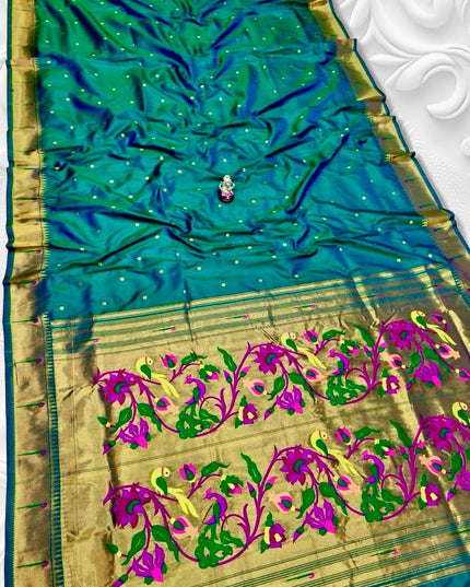 Premium Soft Silk Gauri Muniyaa Paithani | Allover Butti with Meena Zari Blouse - Rosepetals Luxe 