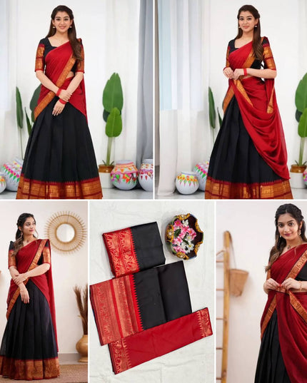 Onam Kanjivaram Silk Half Saree for Women Traditional Zari Weaving Lehenga with Banarasi Silk Blouse and Dupatta Festive Kerala Ethnic Wear