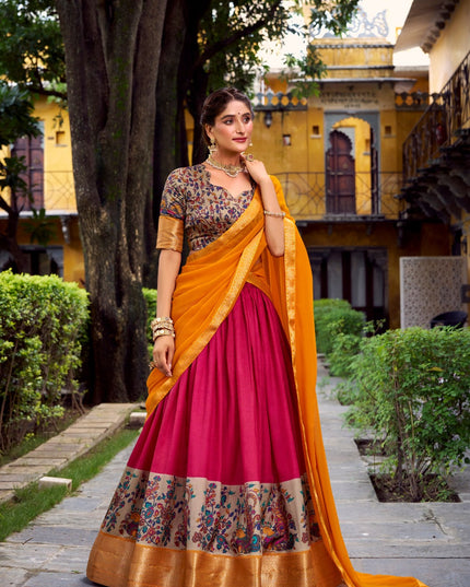 Aastha Silk Zari Weaving Lehenga Choli Set with Georgette Dupatta Designer Printed Festive Wedding Party Wear for Women