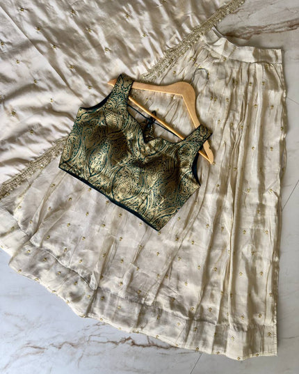 Viscose Zari Tissue Silk Lehenga Choli Set with Banarasi Zari Blouse and Embroidered Dupatta Traditional Onam Festive Wedding Wear for Women