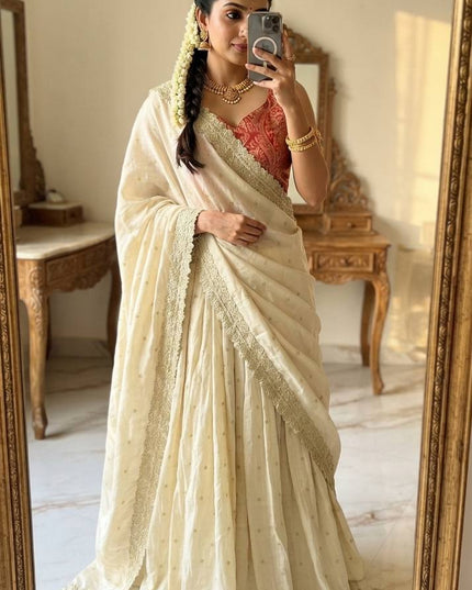 Viscose Zari Tissue Silk Lehenga Choli Set with Banarasi Zari Blouse and Embroidered Dupatta Traditional Onam Festive Wedding Wear for Women