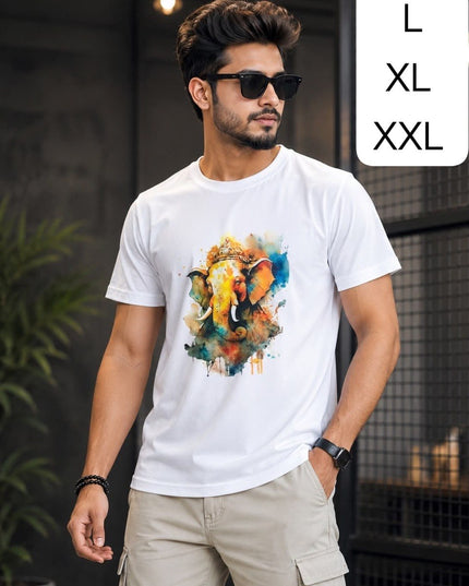 Ganpati Special Ganesha Printed Twill Cotton Half Sleeve T Shirt for Men Festive Casual Wear