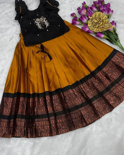 Girls Pure Silk Zari Lehenga Choli | Heavy Handwork | Kids Festive Wear