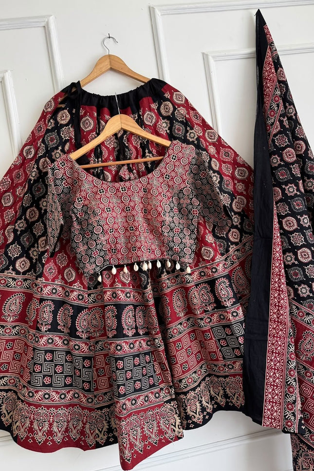 Ajrakh Cotton Chaniya Choli Set - Rosepetals Luxe