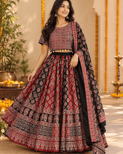 Ajrakh Cotton Chaniya Choli Set - Rosepetals Luxe