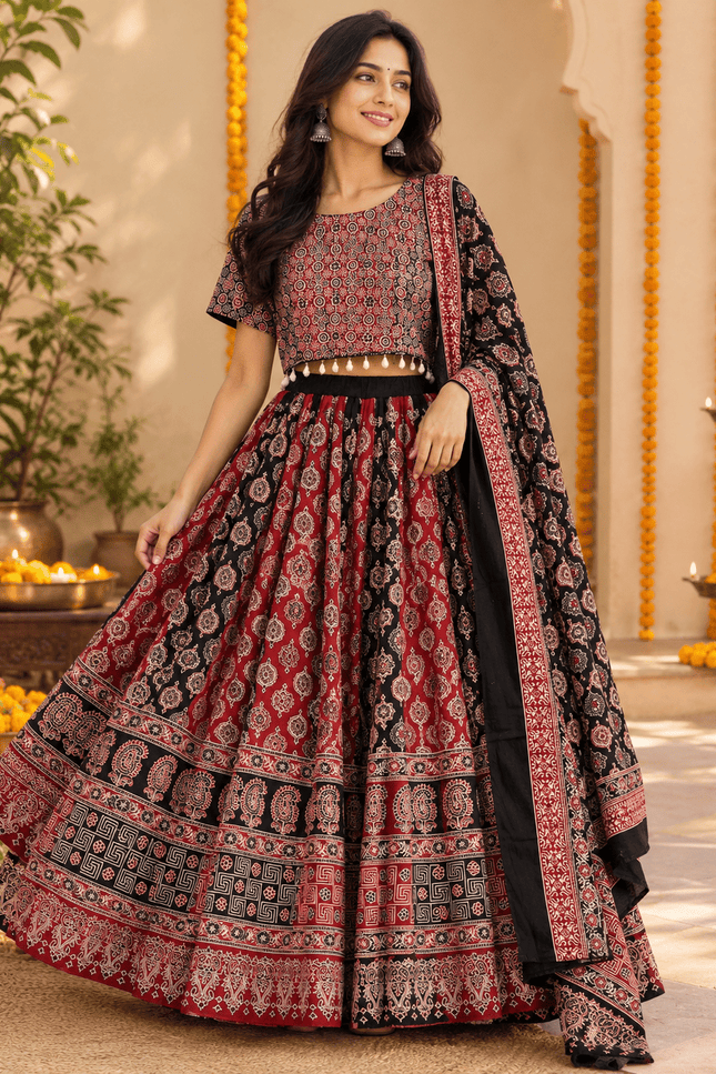 Ajrakh Cotton Chaniya Choli Set - Rosepetals Luxe