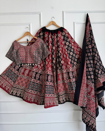 Ajrakh Cotton Chaniya Choli Set - Rosepetals Luxe