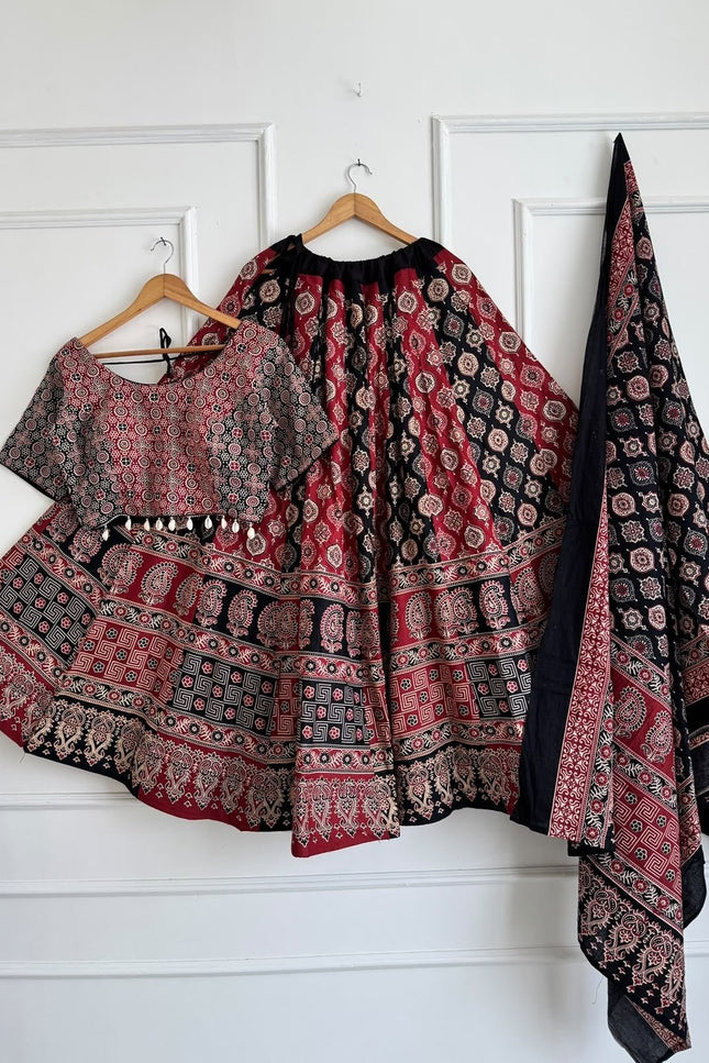 Ajrakh Cotton Chaniya Choli Set - Rosepetals Luxe