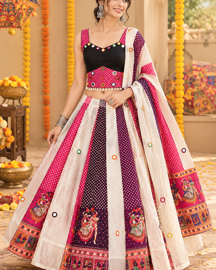 Ajrakh Cotton Mirror Work Chaniya Choli Set - Rosepetals Luxe