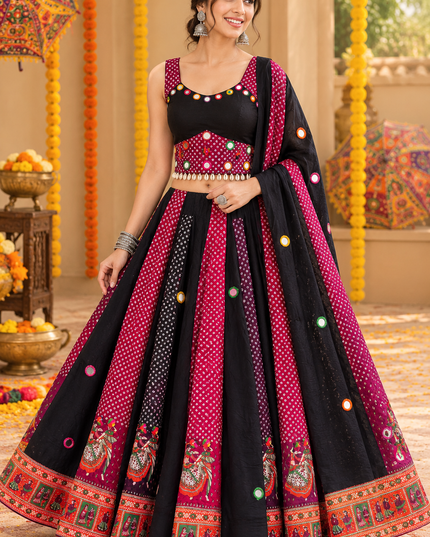 Ajrakh Cotton Mirror Work Chaniya Choli Set - Rosepetals Luxe
