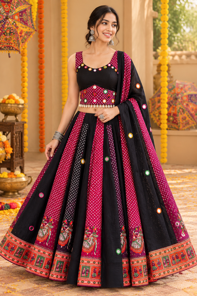 Ajrakh Cotton Mirror Work Chaniya Choli Set - Rosepetals Luxe