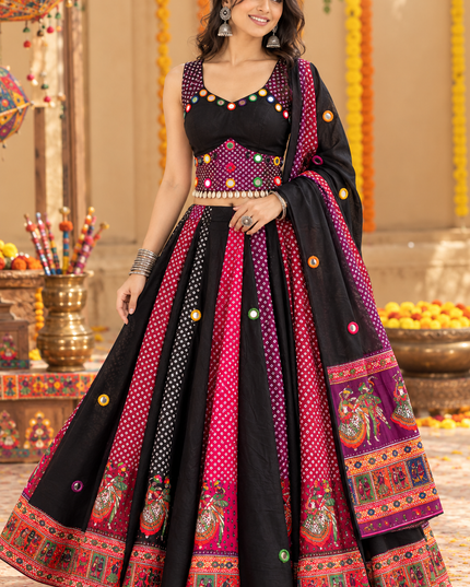 Ajrakh Cotton Mirror Work Chaniya Choli Set - Rosepetals Luxe
