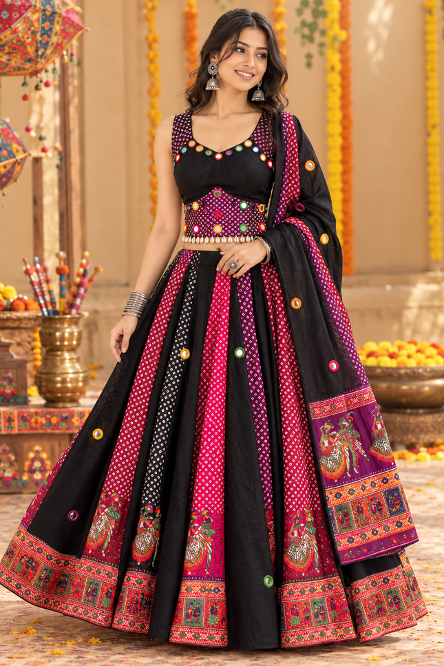 Ajrakh Cotton Mirror Work Chaniya Choli Set - Rosepetals Luxe