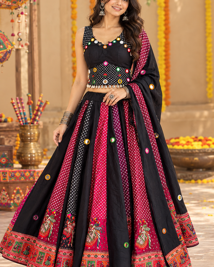 Ajrakh Cotton Mirror Work Chaniya Choli Set - Rosepetals Luxe