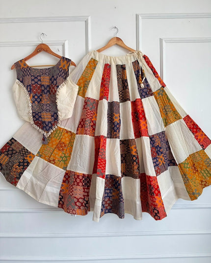 Ajrakh Patchwork Khadi Cotton Chaniya Choli Set - Rosepetals Luxe