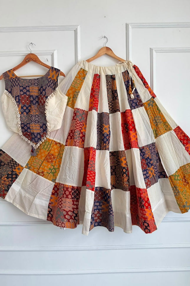 Ajrakh Patchwork Khadi Cotton Chaniya Choli Set - Rosepetals Luxe