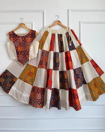 Ajrakh Patchwork Khadi Cotton Chaniya Choli Set - Rosepetals Luxe